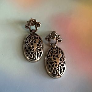 Brighton Silver Plated Dangling Ornate Bird Earrings with Posts